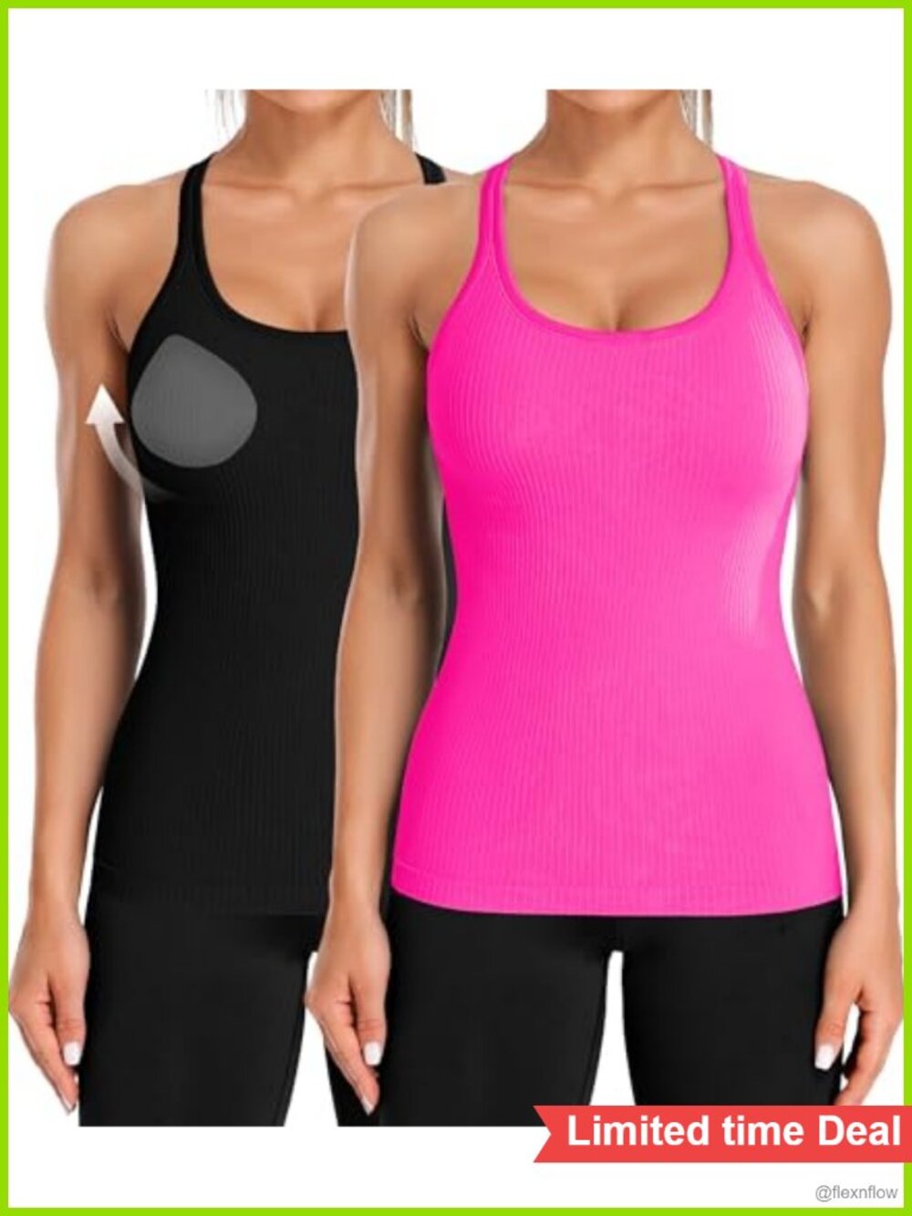 2 Pack Ribbed Workout Tank Top with Built in Bra Racerback Slim Fit